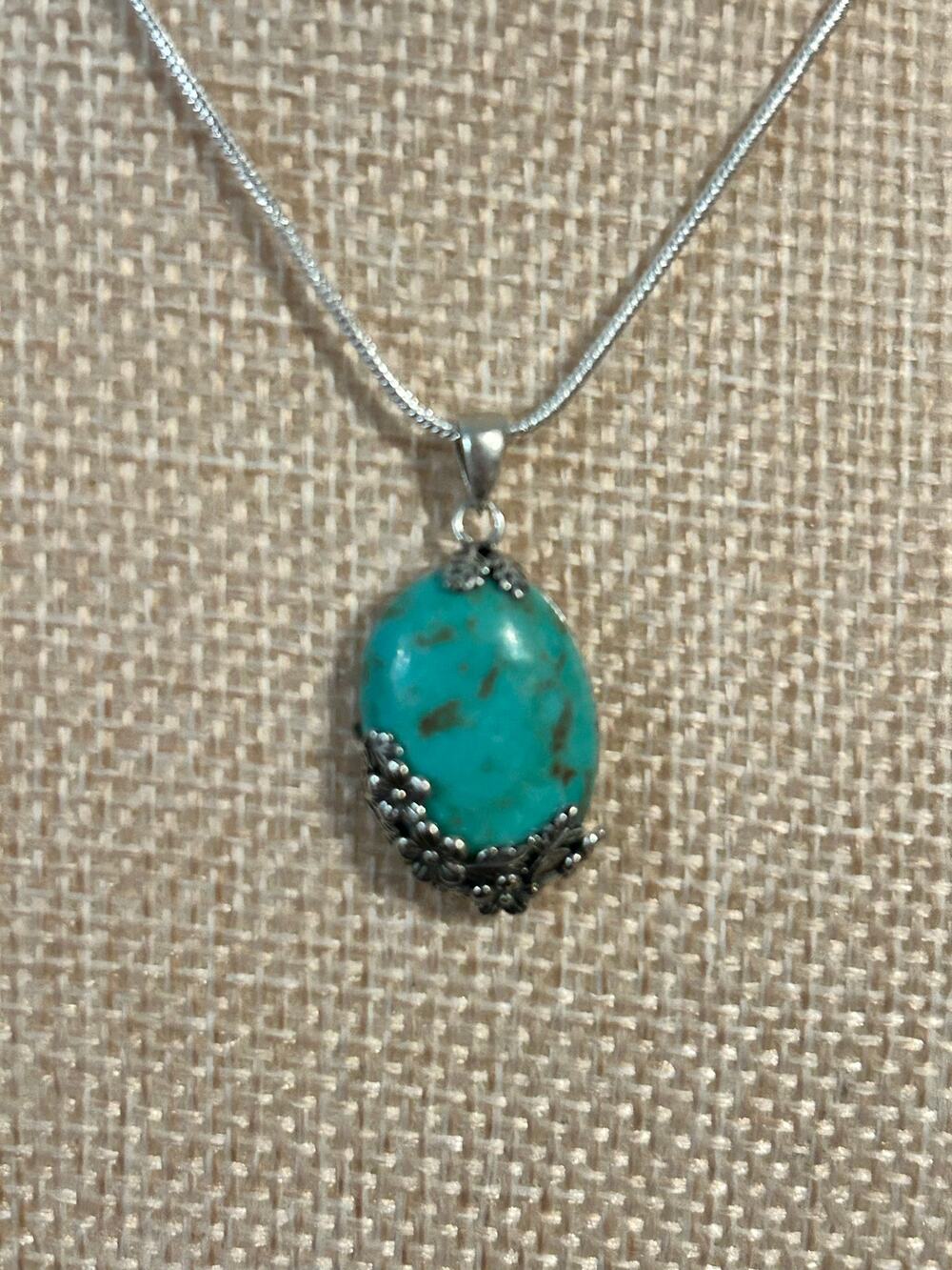925 Sterling Silver Turquoise Pendant Necklace 16" New Southwest Native Style